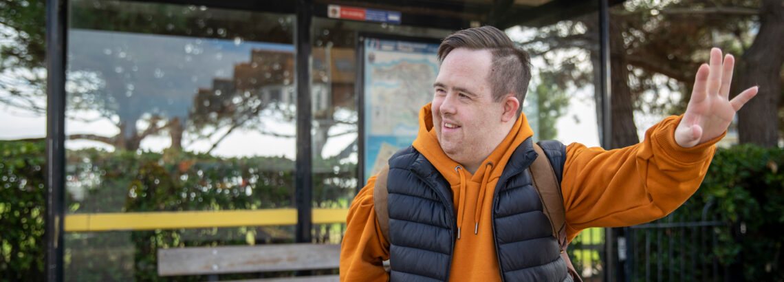 man hailing a bus